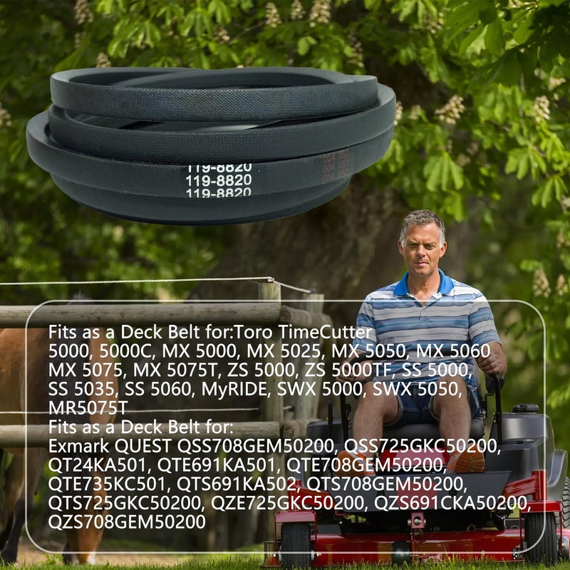 CTPOWER Replaces 119-8820 Deck Belt for Toro TimeCutter SS5000 MX5000 5000 MX5060 75750 Exmark Quest Zero Turn Mowers with 50 Inch Decks 119-8820-SL/Aramid Cord / 141.500 inches - Image 4
